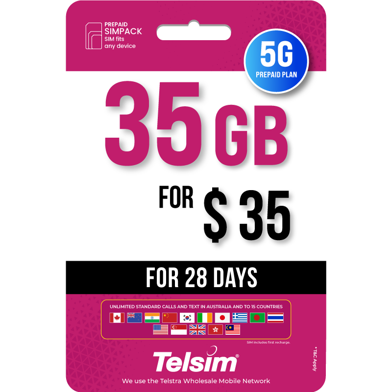 35GB special offer prepaid plan for 15 dollars valid for 28 days, free simcards