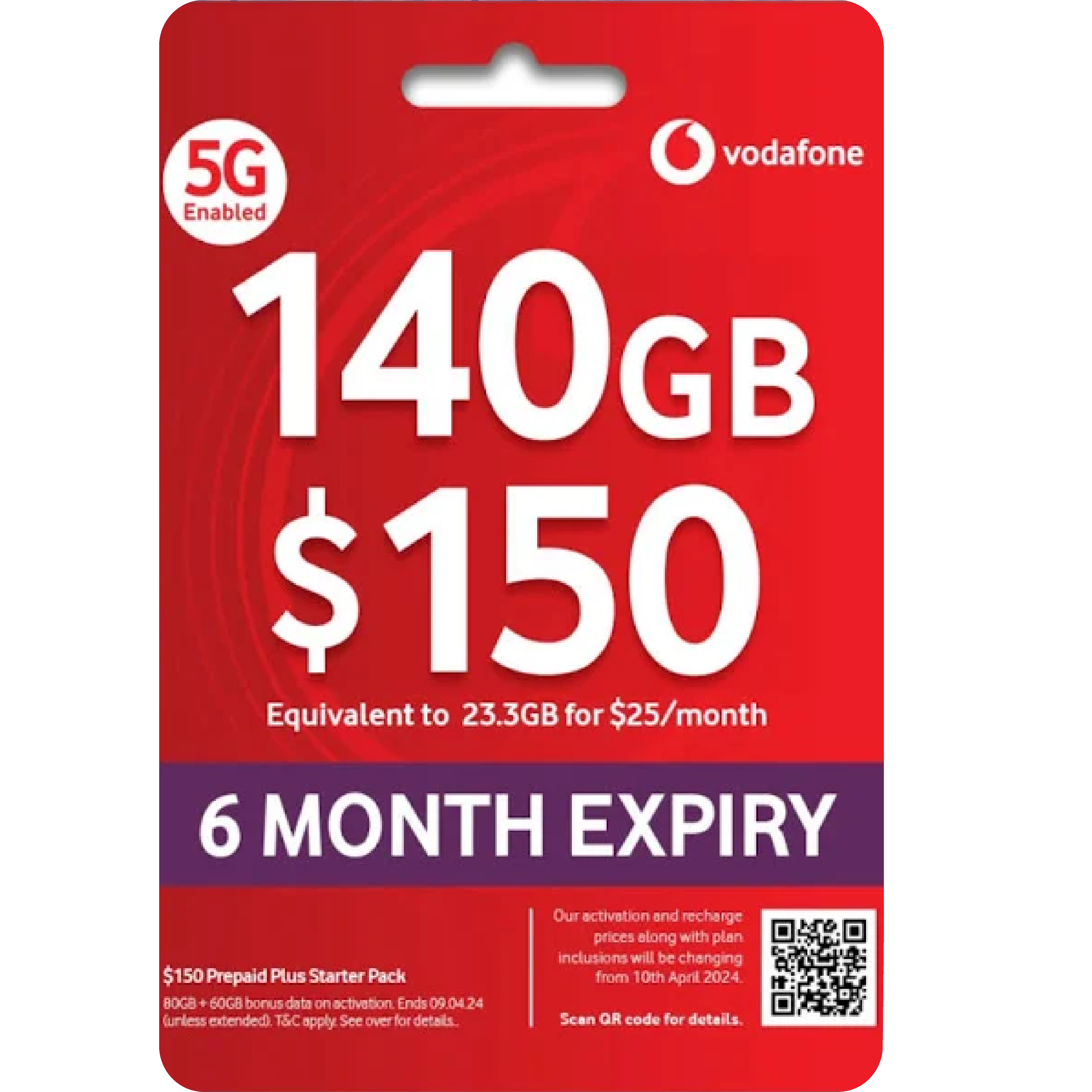 FreeSIMcards Vodafone 140GB Plan Card