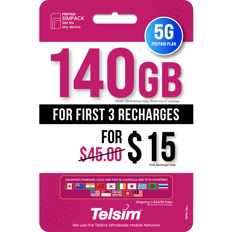 70GB prepaid plan for 45dollars valid for 28 days, free simcards