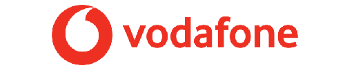 Vodafone logo featuring the red speech mark emblem followed by the brand name in red text.