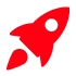 Red silhouette icon of a rocket ship blasting off to symbolize speed and growth.