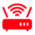 Flat 3D icon of a red wireless internet router with two antennas on a white background.