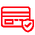Red credit card icon with a shield and checkmark symbol representing secure payment processing.