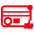 Red line-art credit card icon representing multiple payment methods and card acceptance.