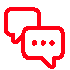 Red overlapping speech bubbles icon representing 24/7 customer support and live chat.