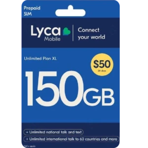 Lyca Mobile Unlimited Plan with 150GB data for $50 every 28 days. Includes unlimited international calls to 60 countries and more.