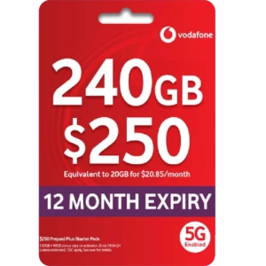 Get 240GB data for $250 with the Vodafone Prepaid 365-day plan. Enjoy reliable Australia-wide coverage, long-lasting data, and great value with one simple yearly recharge.