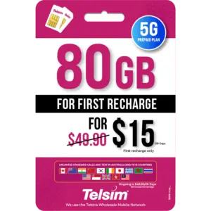 80GB prepaid eSIM plan for 15 dollars valid for 28 days, free simcards