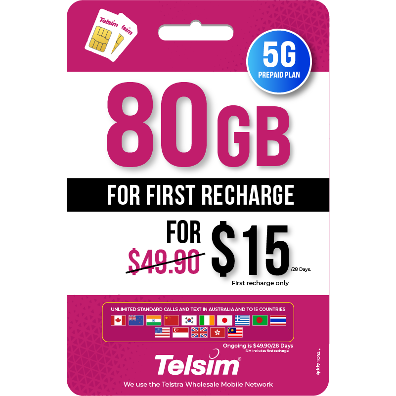 80GB prepaid eSIM plan for 15 dollars valid for 28 days, free simcards