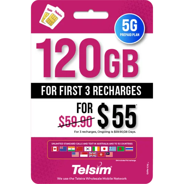 120GB prepaid plan for 55 dollars valid for 28 days, free simcards