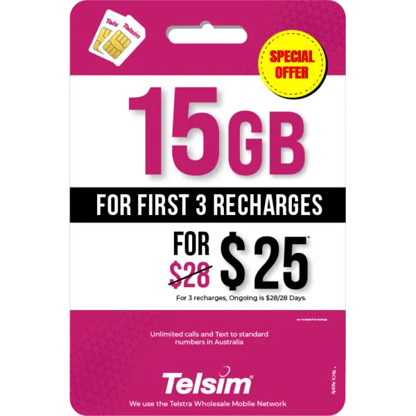 15GB prepaid plan for 25 dollars valid for 28 days, free simcards.