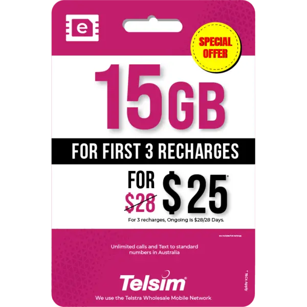 15GB prepaid eSIM plan for 25 dollars valid for 28 days, free simcards.